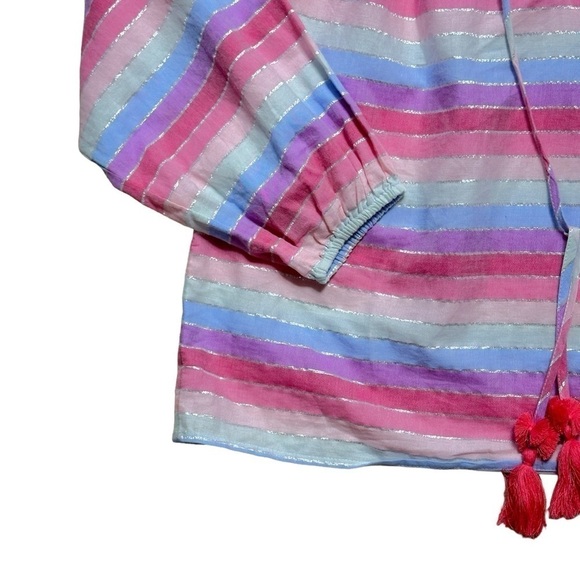 J. Crew Pastel Metallic Striped Long Sleeve Peasant Blouse US S - Picture 3 of 10